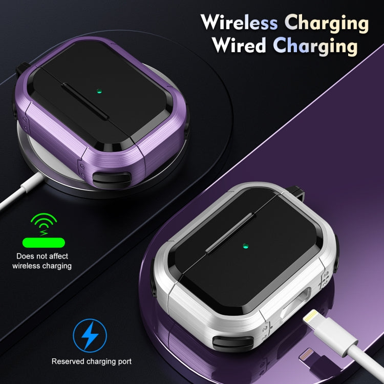 For AirPods Pro / Pro 2 Armor TPU + PC Earbuds Box Protective Case with Metal Buckle(Violet)