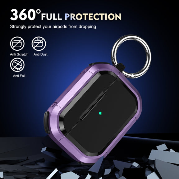 For AirPods Pro / Pro 2 Armor TPU + PC Earbuds Box Protective Case with Metal Buckle(Violet)