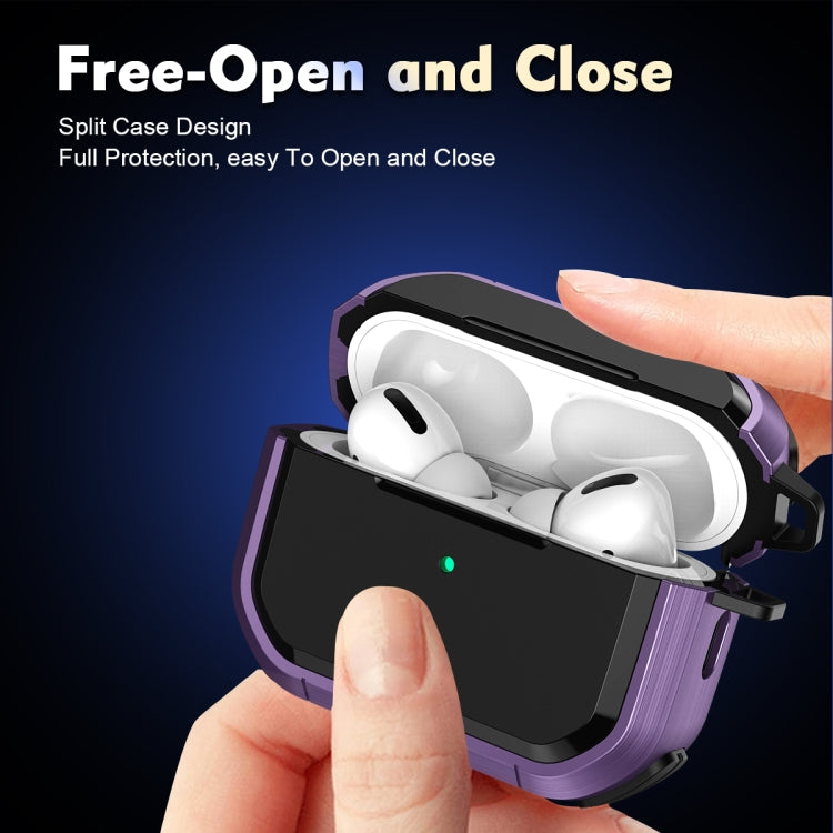 For AirPods Pro / Pro 2 Armor TPU + PC Earbuds Box Protective Case with Metal Buckle(Violet)