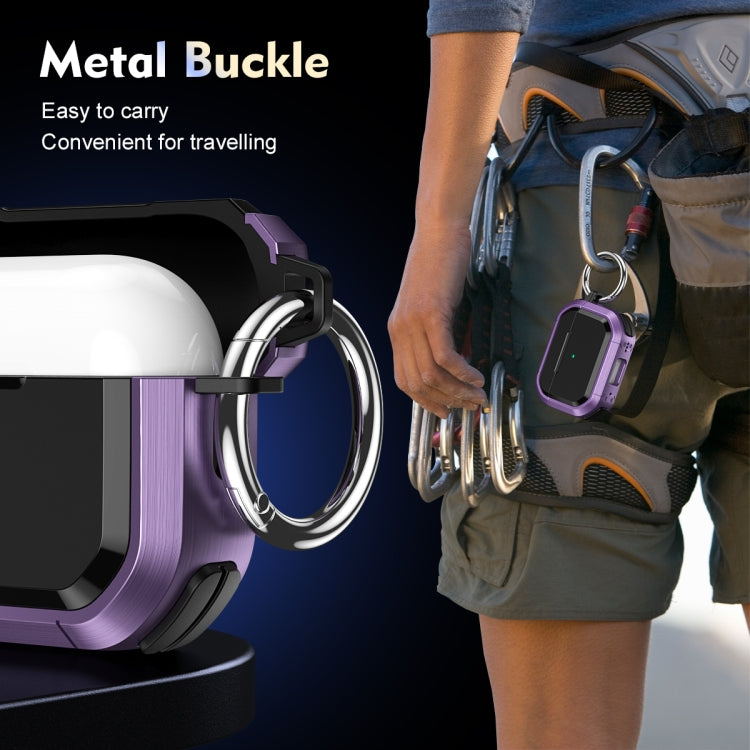 For AirPods Pro / Pro 2 Armor TPU + PC Earbuds Box Protective Case with Metal Buckle(Violet)