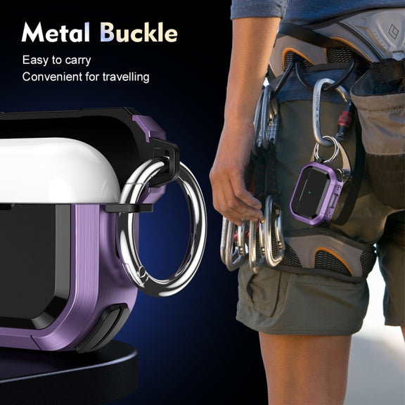 For AirPods Pro / Pro 2 Armor TPU + PC Earbuds Box Protective Case with Metal Buckle(Violet)