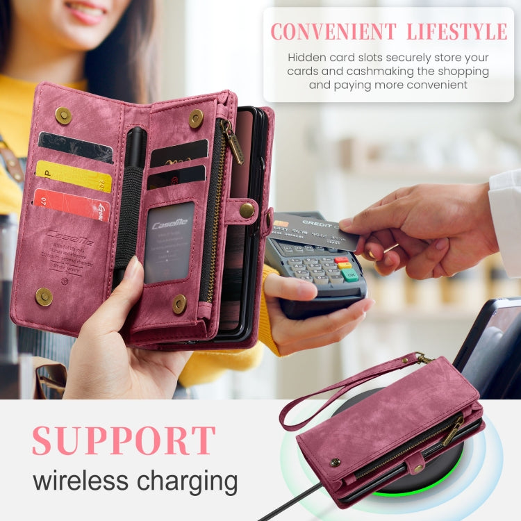 For Samsung Galaxy Z Fold6 5G CaseMe 008 Multifunctional Zipper Wallet Leather Phone Case with Lanyard(Red)