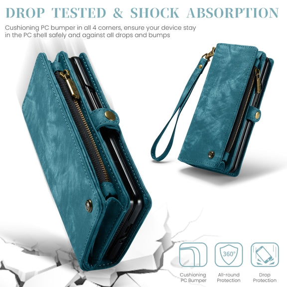 For Samsung Galaxy Z Fold6 5G CaseMe 008 Multifunctional Zipper Wallet Leather Phone Case with Lanyard(Blue)