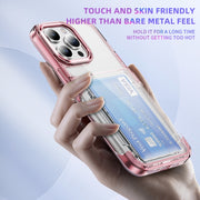 For iPhone 16 Card Holder Acrylic Hybrid TPU Phone Case(Transparent Pink)