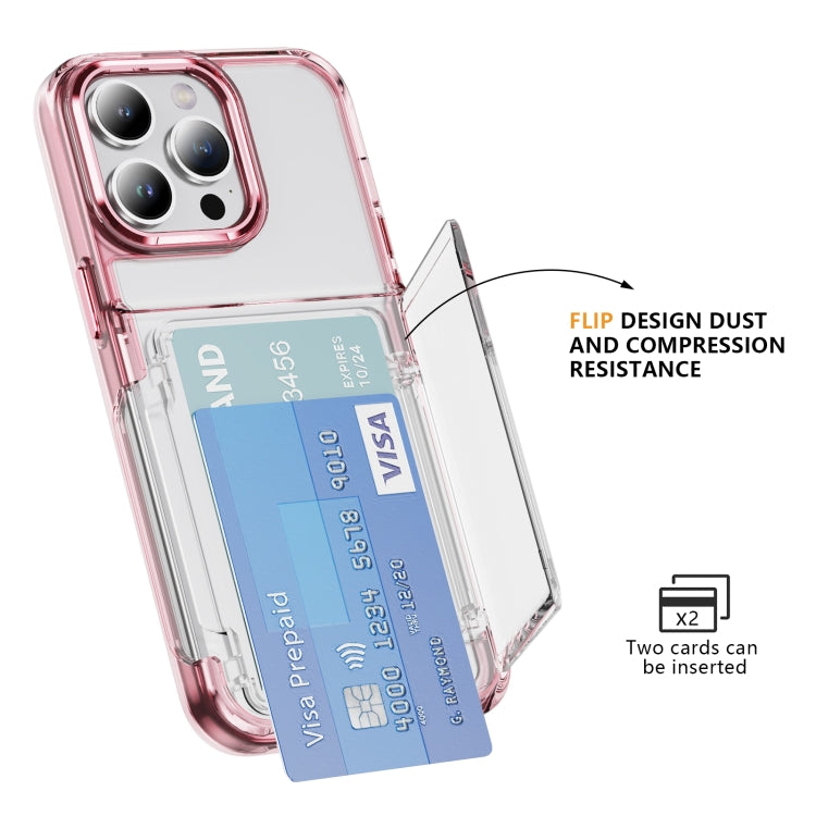 For iPhone 16 Card Holder Acrylic Hybrid TPU Phone Case(Transparent Pink)
