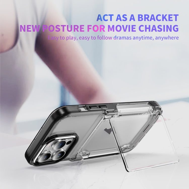 For iPhone 16 Card Holder Acrylic Hybrid TPU Phone Case(Transparent Black)