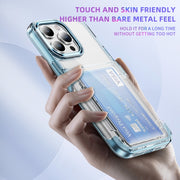 For iPhone 16 Card Holder Acrylic Hybrid TPU Phone Case(Transparent Blue)