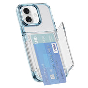 For iPhone 16 Plus Card Holder Acrylic Hybrid TPU Phone Case(Transparent Blue)