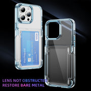 For iPhone 16 Plus Card Holder Acrylic Hybrid TPU Phone Case(Transparent Blue)