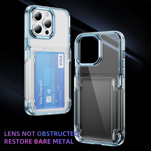 For iPhone 16 Plus Card Holder Acrylic Hybrid TPU Phone Case(Transparent Blue)
