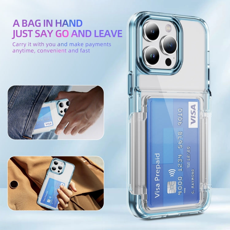 For iPhone 16 Plus Card Holder Acrylic Hybrid TPU Phone Case(Transparent Blue)