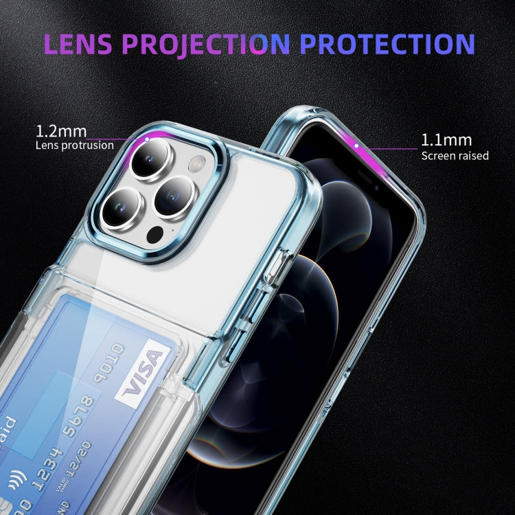 For iPhone 16 Plus Card Holder Acrylic Hybrid TPU Phone Case(Transparent Blue)