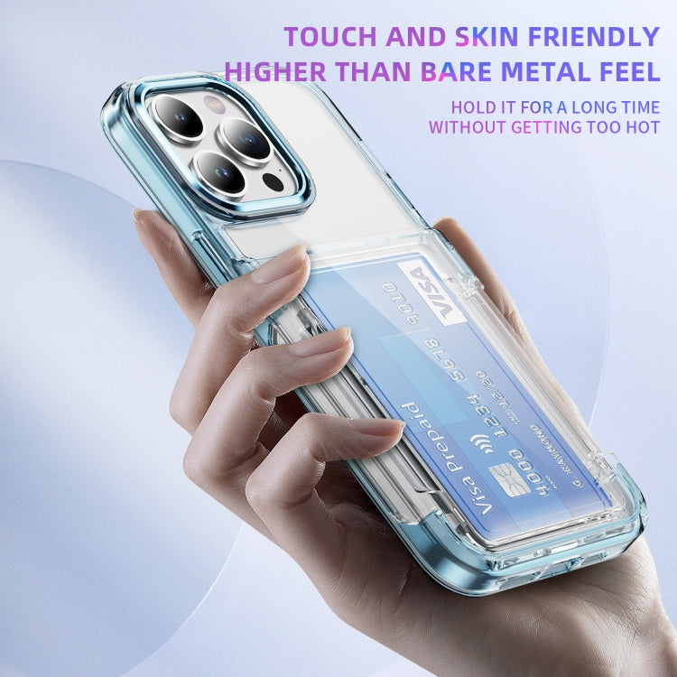 For iPhone 16 Plus Card Holder Acrylic Hybrid TPU Phone Case(Transparent Blue)