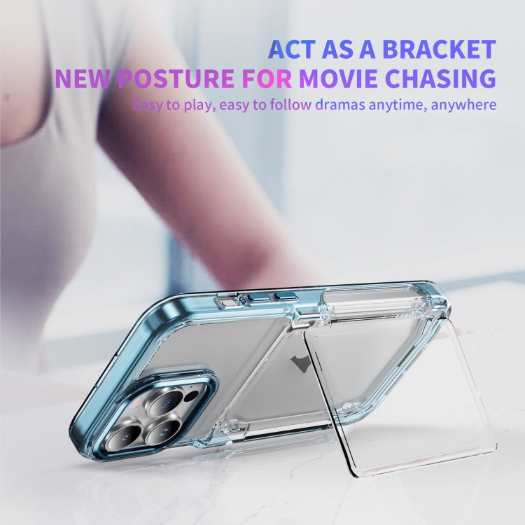 For iPhone 16 Plus Card Holder Acrylic Hybrid TPU Phone Case(Transparent Blue)