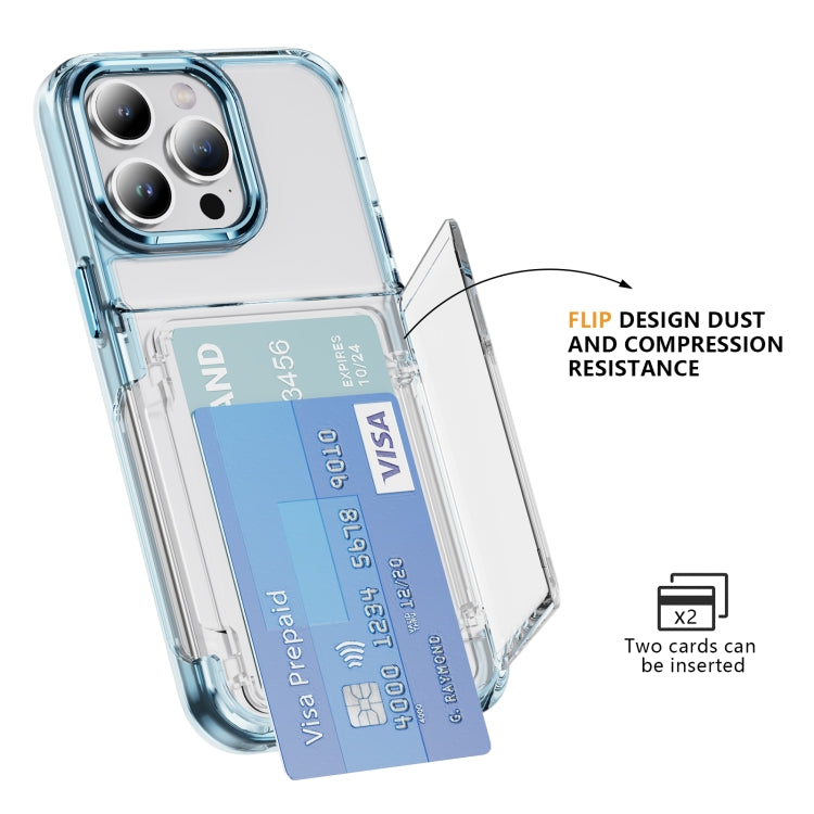 For iPhone 16 Plus Card Holder Acrylic Hybrid TPU Phone Case(Transparent Blue)