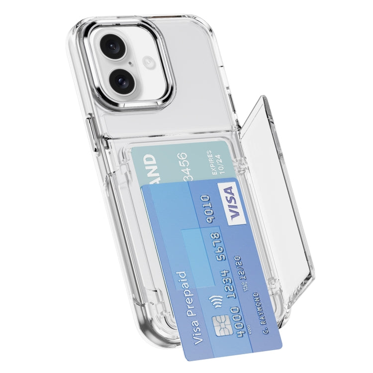 For iPhone 16 Plus Card Holder Acrylic Hybrid TPU Phone Case(Transparent)