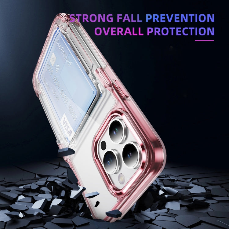 For iPhone 16 Pro Max Card Holder Acrylic Hybrid TPU Phone Case(Transparent Pink)