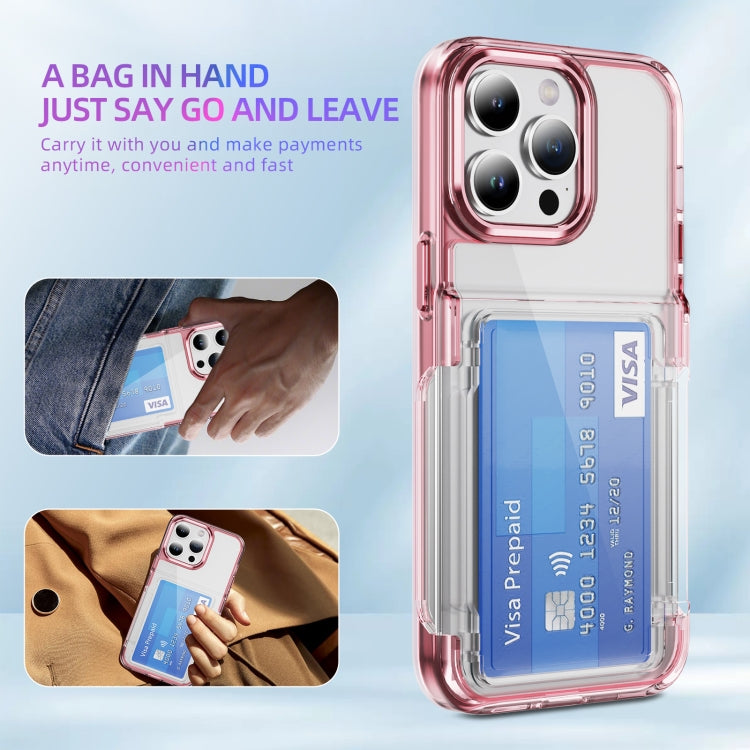 For iPhone 16 Pro Max Card Holder Acrylic Hybrid TPU Phone Case(Transparent Pink)