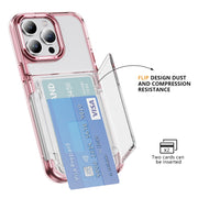 For iPhone 16 Pro Max Card Holder Acrylic Hybrid TPU Phone Case(Transparent Pink)
