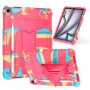 For iPad Air 11 2024 T Holder Robot Silicone Hybrid PC Tablet Case(Camouflage Rose Red)