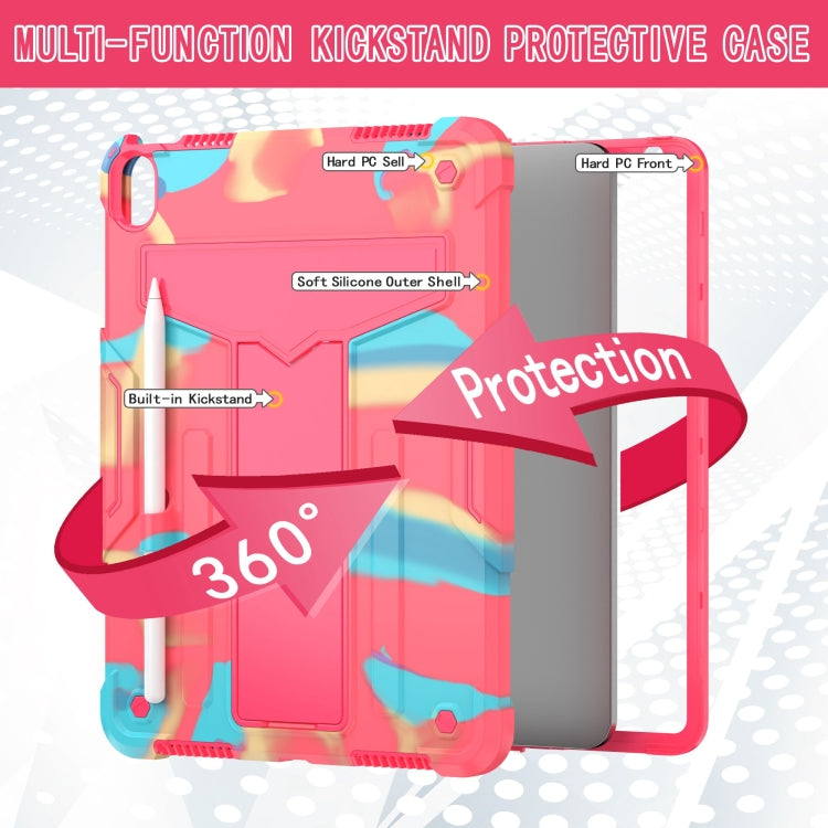 For iPad Air 11 2024 T Holder Robot Silicone Hybrid PC Tablet Case(Camouflage Rose Red)