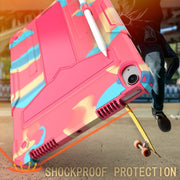 For iPad Air 11 2024 T Holder Robot Silicone Hybrid PC Tablet Case(Camouflage Rose Red)