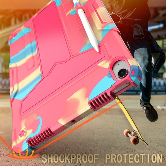 For iPad Air 11 2024 T Holder Robot Silicone Hybrid PC Tablet Case(Camouflage Rose Red)
