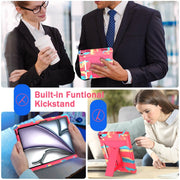 For iPad Air 11 2024 T Holder Robot Silicone Hybrid PC Tablet Case(Camouflage Rose Red)