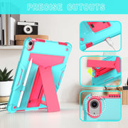 For iPad Air 11 2025 /  2024 T Holder Robot Silicone Hybrid PC Tablet Case(Mint Rose Red)