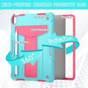 For iPad Air 11 2025 /  2024 T Holder Robot Silicone Hybrid PC Tablet Case(Mint Rose Red)