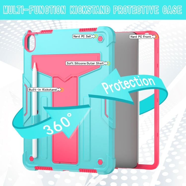 For iPad Air 11 2025 /  2024 T Holder Robot Silicone Hybrid PC Tablet Case(Mint Rose Red)