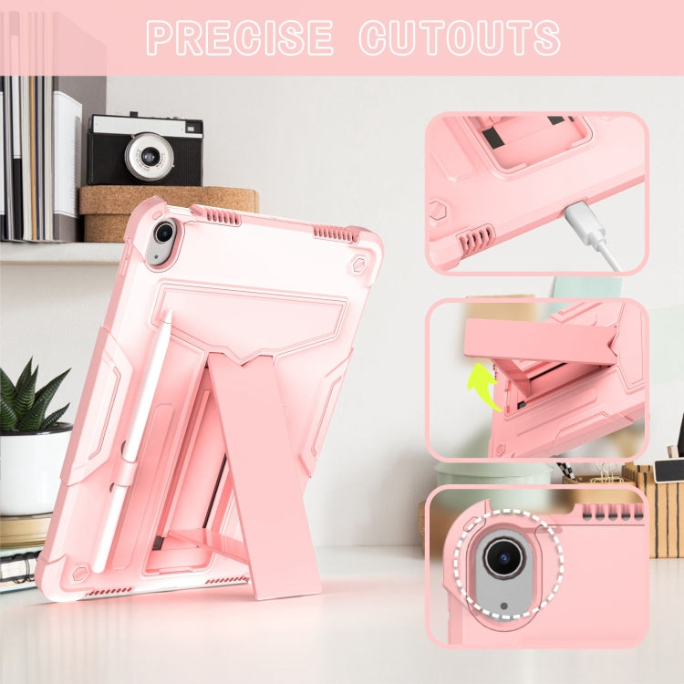 For iPad Air 11 2024 T Holder Robot Silicone Hybrid PC Tablet Case(Rose Gold)