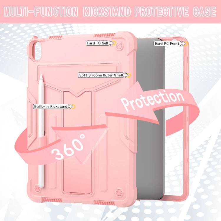 For iPad Air 11 2024 T Holder Robot Silicone Hybrid PC Tablet Case(Rose Gold)