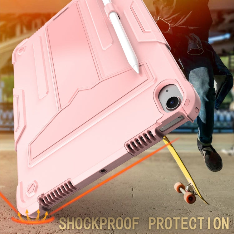 For iPad Air 11 2024 T Holder Robot Silicone Hybrid PC Tablet Case(Rose Gold)