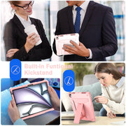 For iPad Air 11 2024 T Holder Robot Silicone Hybrid PC Tablet Case(Rose Gold)