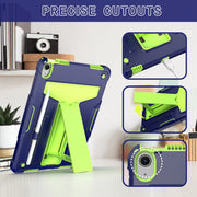 For iPad Air 11 2024 T Holder Robot Silicone Hybrid PC Tablet Case(Navy Yellow Green)