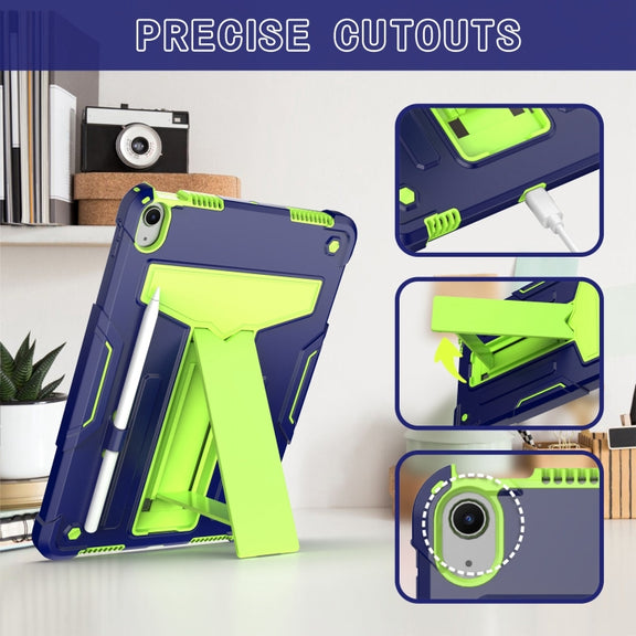 For iPad Air 11 2024 T Holder Robot Silicone Hybrid PC Tablet Case(Navy Yellow Green)