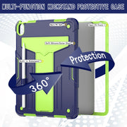 For iPad Air 11 2024 T Holder Robot Silicone Hybrid PC Tablet Case(Navy Yellow Green)