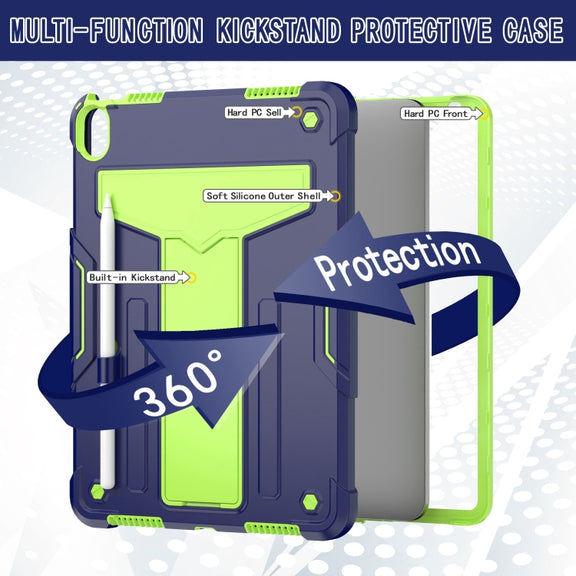 For iPad Air 11 2024 T Holder Robot Silicone Hybrid PC Tablet Case(Navy Yellow Green)
