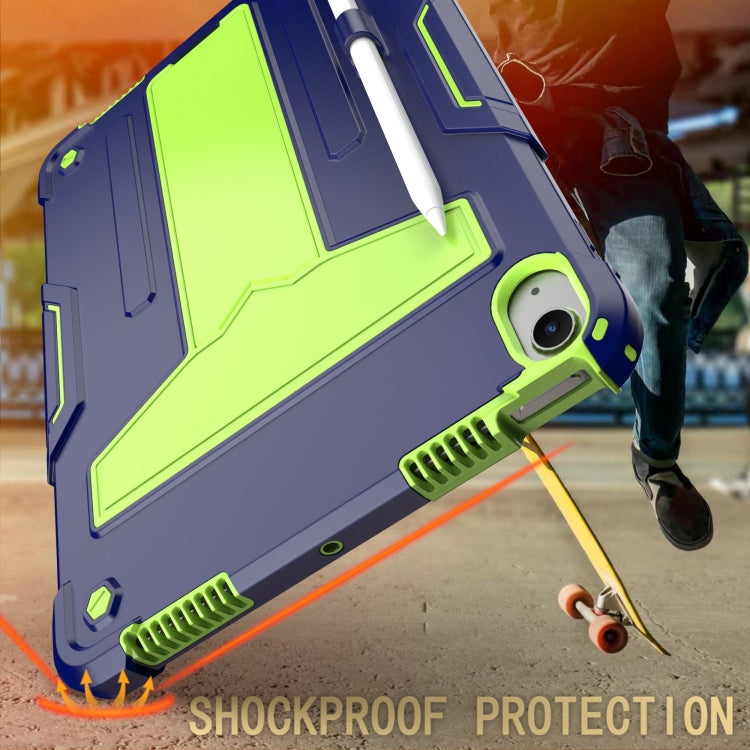 For iPad Air 11 2024 T Holder Robot Silicone Hybrid PC Tablet Case(Navy Yellow Green)