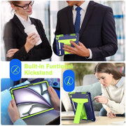 For iPad Air 11 2024 T Holder Robot Silicone Hybrid PC Tablet Case(Navy Yellow Green)