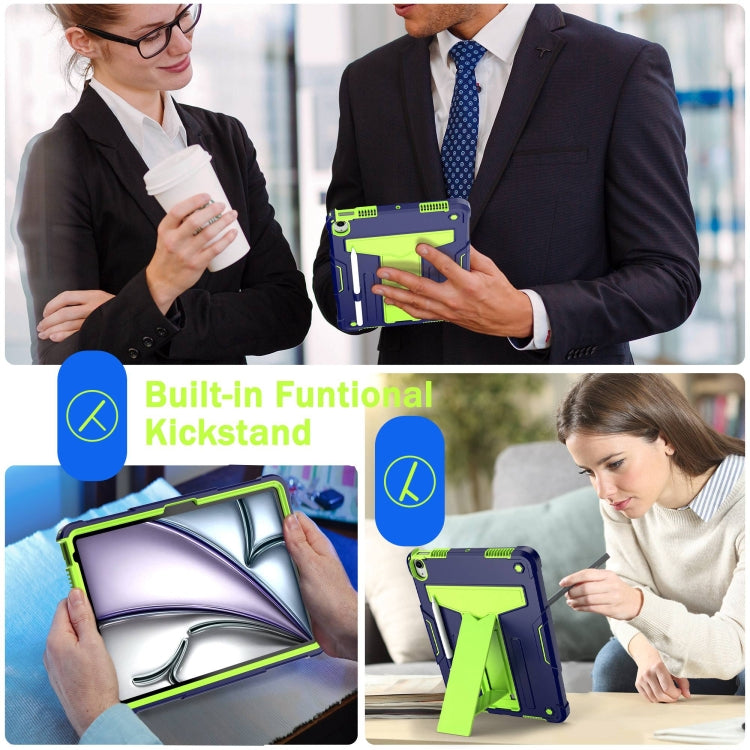 For iPad Air 11 2024 T Holder Robot Silicone Hybrid PC Tablet Case(Navy Yellow Green)