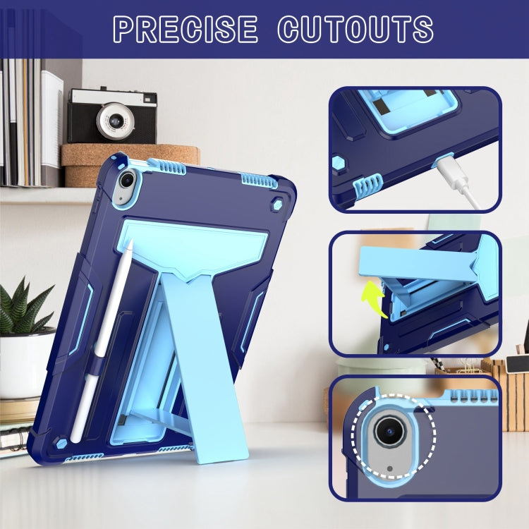 For iPad Air 11 2025 /  2024 T Holder Robot Silicone Hybrid PC Tablet Case(Navy Blue Blue)