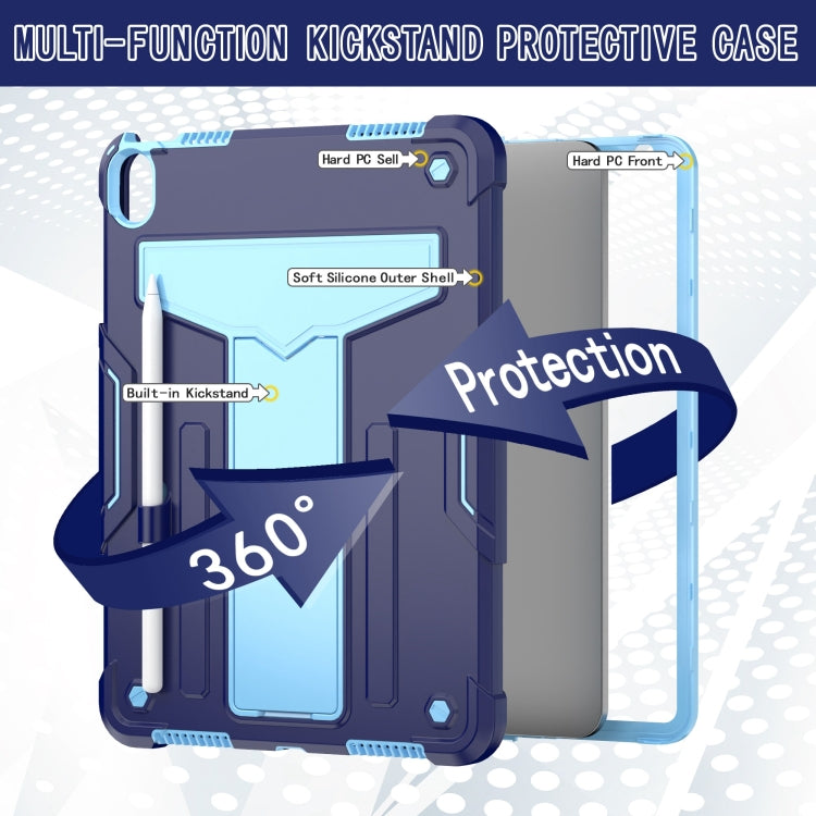 For iPad Air 11 2025 /  2024 T Holder Robot Silicone Hybrid PC Tablet Case(Navy Blue Blue)