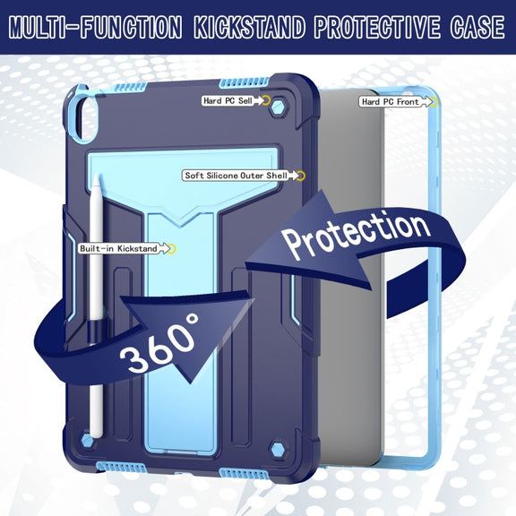 For iPad Air 11 2025 /  2024 T Holder Robot Silicone Hybrid PC Tablet Case(Navy Blue Blue)