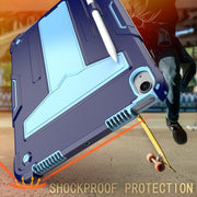 For iPad Air 11 2025 /  2024 T Holder Robot Silicone Hybrid PC Tablet Case(Navy Blue Blue)