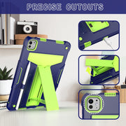 For iPad Pro 11 2024 T Holder Robot Silicone Hybrid PC Tablet Case(Navy Yellow Green)