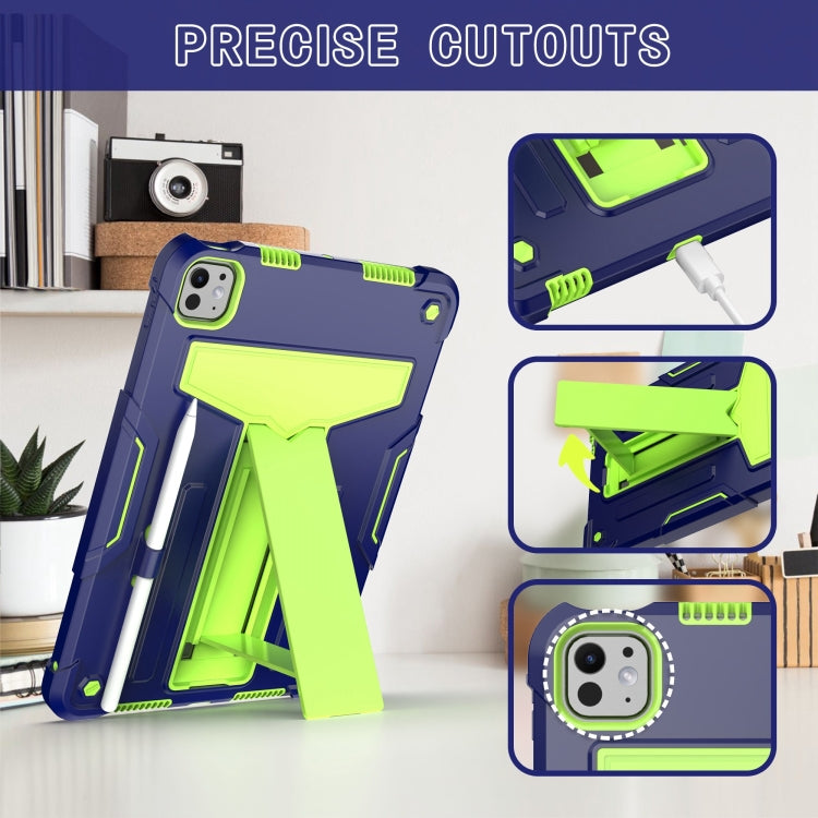 For iPad Pro 11 2024 T Holder Robot Silicone Hybrid PC Tablet Case(Navy Yellow Green)