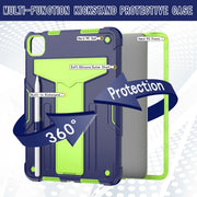 For iPad Pro 11 2024 T Holder Robot Silicone Hybrid PC Tablet Case(Navy Yellow Green)