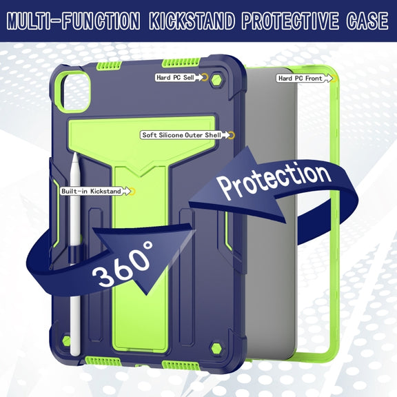 For iPad Pro 11 2024 T Holder Robot Silicone Hybrid PC Tablet Case(Navy Yellow Green)